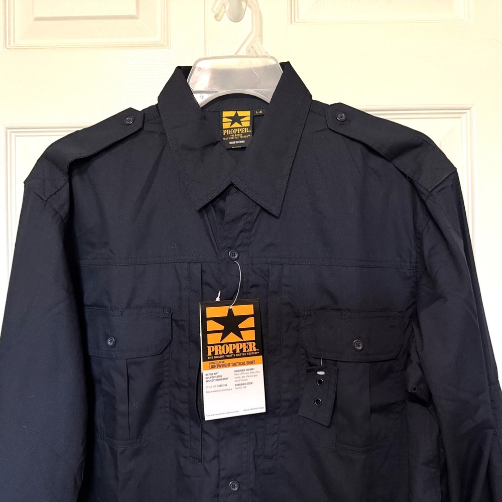 Propper® Black Tactical Shirt Mens L-R Long Sleeve Teflon Military Work Uniform